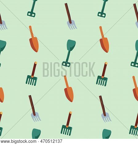 Spring Concept. Seamless Pattern Of Set Of Gardening Tools.