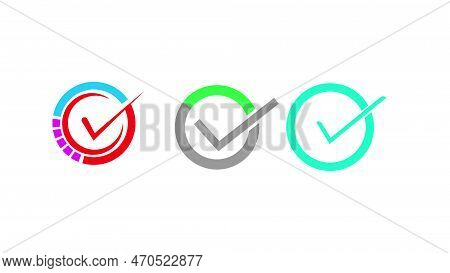 Check Mark Sign, Colorful Tike Icon On White Color Illustration Background.