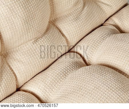 Closeup Of Soft Window Cushion Of Beige Linen Fabric