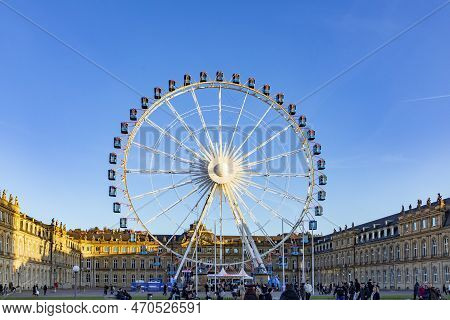 Stuttgart, Germany - January 7, 2023: Ferris Wheel In Stuttgart City In Front Of The New Castle In O