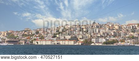 Istanbul, Turkey - August 29, 2022: View From Bosphorus Strait Of The European Side Of Istanbul With