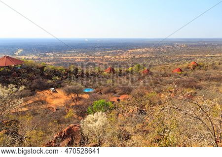 Red Roofs Of The Waterberg Plateau Lodge In Namibia Nestling High On The Slope Of Waterberg With Vie