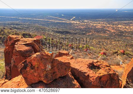 Red Roofs Of The Waterberg Plateau Lodge In Namibia Nestling High On The Slope Of Waterberg With Vie