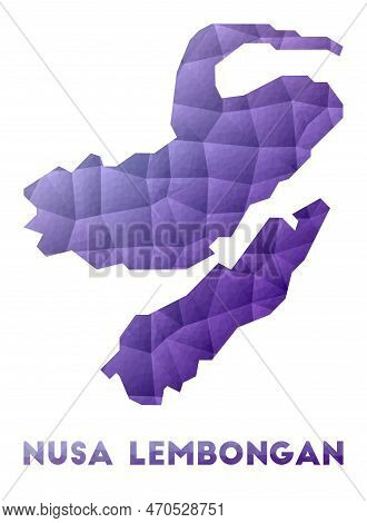 Map Of Nusa Lembongan. Low Poly Illustration Of The Island. Purple Geometric Design. Polygonal Vecto