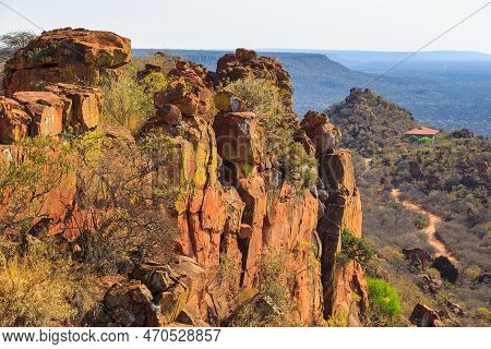 Red Roofs Of The Waterberg Plateau Lodge In Namibia Nestling High On The Slope Of Waterberg With Vie