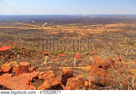 Red Roofs Of The Waterberg Plateau Lodge In Namibia Nestling High On The Slope Of Waterberg With Vie