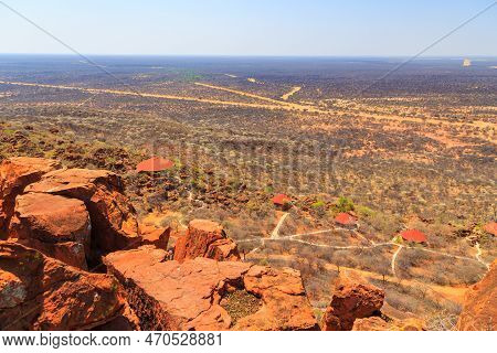 Red Roofs Of The Waterberg Plateau Lodge In Namibia Nestling High On The Slope Of Waterberg With Vie