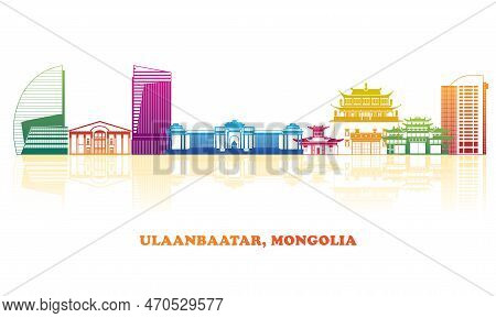 Colourfull Skyline Panorama Of City Of Ulaanbaatar, Mongolia - Vector Illustration