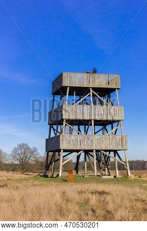 People On Top Of The Lookout Tower In Drents Friese Wold, Netherlands