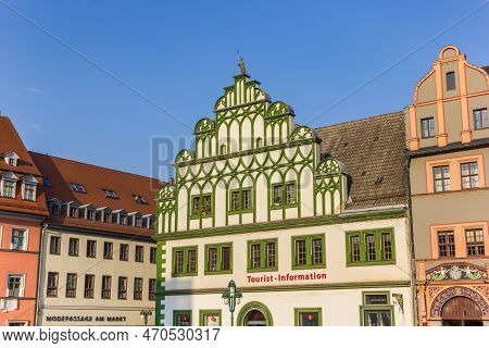 Weimar, Germany - September 22, 2020: 
Decorated Facade Of The Tourist Information In Weimar, German