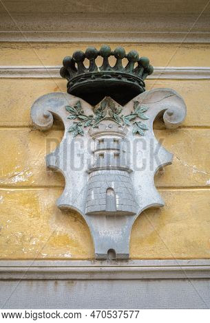 Otocec, Slovenia - November 28, 2022: Coat Of Arms At The Tomb Of The Margheri Count Family In The C