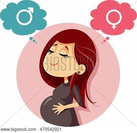 Pregnant Woman Not Knowing The Gender Before Birth Vector Illustration