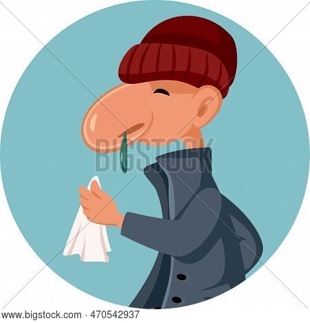 Sick Man Having Green Mucus Problems Flu Infection Vector Illustration