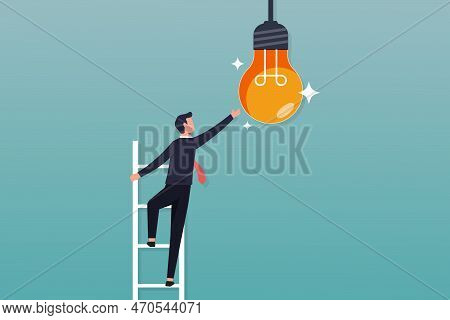 Innovation Idea To Drive Success, Business Innovative Solution To Achieve A Goal, Businessman Climb 