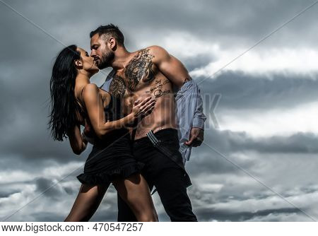 Lovely Beautiful Couple. Sexy Woman And Man. Sensual Couple Hugging, Passion And Sensual. Seduction 