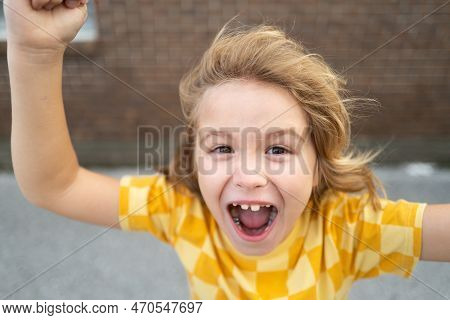 Enraged Kid Boy With Angry Expression. Angry Hateful Little Aggression Boy, Child Furious. Angry Rag