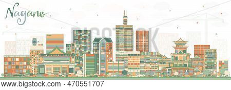 Nagano Japan City Skyline With Color Buildings. Vector Illustration. Business Travel And Tourism Con