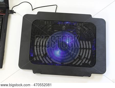 Back Color Cooling Pad Make The Laptop Computer Not Overheat. Isolated On White Background.image For