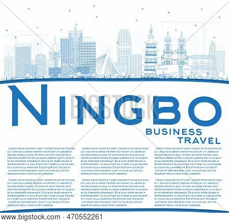 Outline Ningbo China City Skyline With Blue Buildings And Copy Space. Vector Illustration. Business 