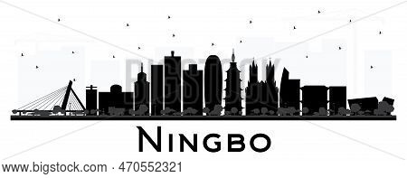 Ningbo China City Skyline With Black Buildings Isolated On White. Vector Illustration. Business Trav