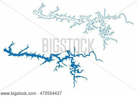 Lake Fontana Reservoir (united States Of America, North America, Us, Usa, North Carolina) Map Vector