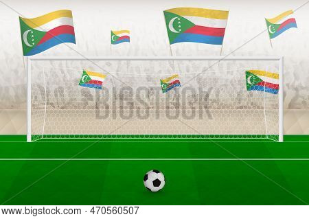 Comoros Football Team Fans With Flags Of Comoros Cheering On Stadium, Penalty Kick Concept In A Socc