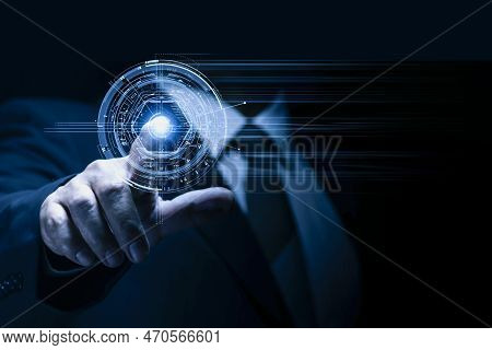 Businessman Touching Screen For Technology Innovation.
Concept Of Using Advanced Technology Of The F