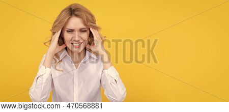 Headache Attack. Businesswoman Suffer From Headache. Head Ache. Chronic Fatigue. Woman Isolated Face