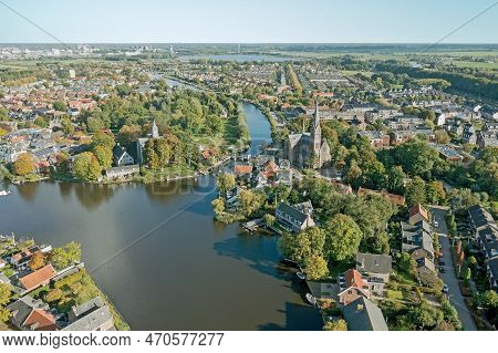 Aerial From The Traditional City Oudekerk Aan De Amstel In The Netherlands