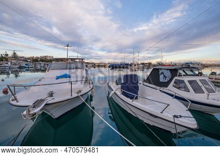 Yachts And Boats Docking At The Marina Late Afternoon At Zygi In Cyprus