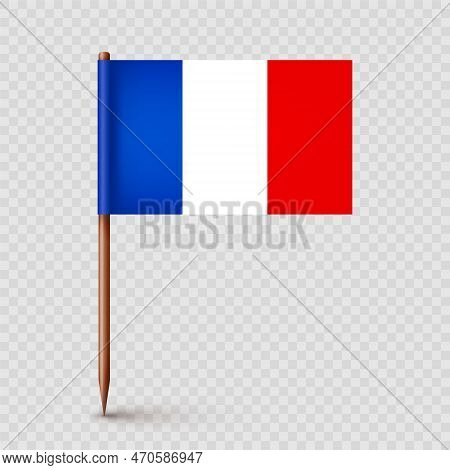 Realistic French Toothpick Flag. Souvenir From France. Wooden Toothpick With Paper Flag. Location Ma