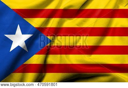 Realistic 3d Flag Of Catalonia (estelada Blava) With Satin Fabric Texture