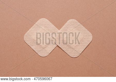 Contraceptive Patches On Light Brown Background, Flat Lay