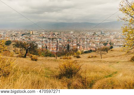 Landscape View Of Hills And Mountain And Far City Of Korce, Albania