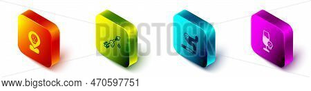 Set Isometric Radioactive In Location, Poison The Arrow, Cigarette And Poisoned Alcohol Icon. Vector