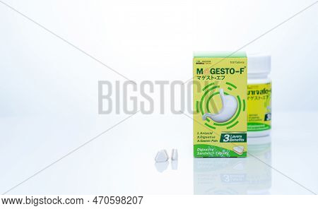Chonburi, Thailand-september 23, 2022: Magesto-f Tablets Pill With Drug Bottle And Paper Box Packagi
