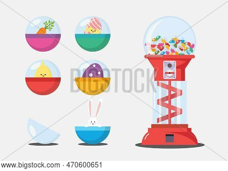 Easter Toy Vending Machine. Toy Vending Machine. Gacha Gacha Toy Capsule. Vector Illustration