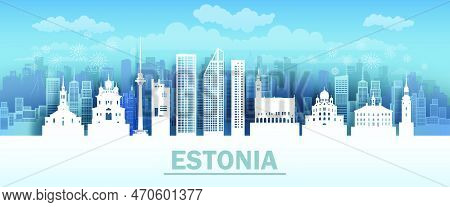 Travel Landmarks Estonia With Silhouette Architecture Background, Tour Europe Isolated Landmark To T