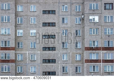Night View Of Exterior Apartment Building. High Rise Apartments In Night Light