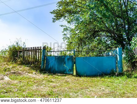 Beautiful Old Gate From Abandoned House In Village On Natural Background