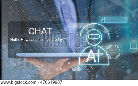 Businessman Using Chatbot In Smartphone Intelligence Ai. Chat With Ai Artificial Intelligence, Devel