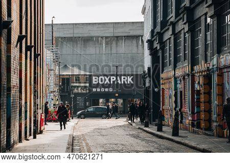 London, Uk - February 09, 2023: View Of Boxpark Shoreditch, A Shipping Container Mall For Independen