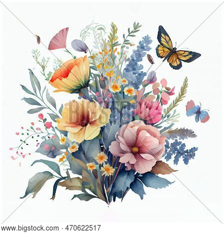 Set Vector Illustration Of Bloming Flowers Isolate Background International Women\'s Day And Spring 