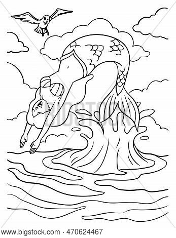 A Cute And Funny Coloring Page Of Mermaid Backflips. Provides Hours Of Coloring Fun For Children. Co