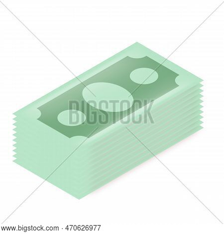 Vector Green Paper Dollars Banknote Stack Isolated On White Background. Isometric Dollar Stack Icon 