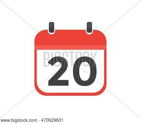 Simple Calendar With Date 20 Day Twenty Logo Design. Calendar Icon Flat Day 20. Reminder Symbol. Eve