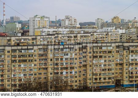 Skyline Of Commieblock Houses. Soviet Period Apartment Blocks In Belgorod Left-bank Residential Area