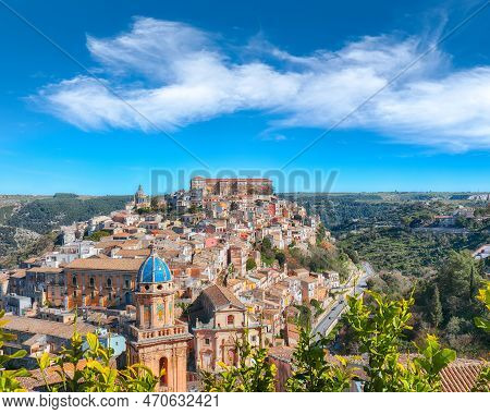 Sunrise At The Old Baroque Town Of Ragusa Ibla In Sicily. Historic Center Called Ibla Builded In Lat