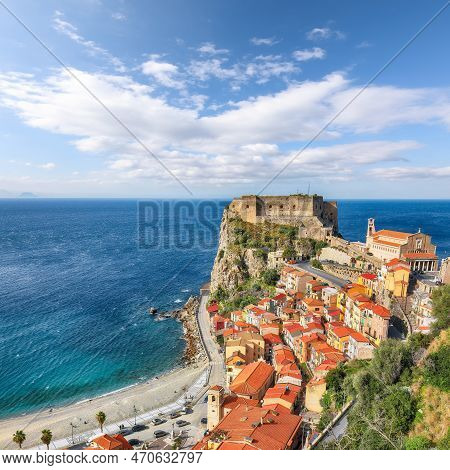 Awesome Seaside And Village Scilla With Old Medieval Castle On Rock Castello Ruffo, Colorful Traditi