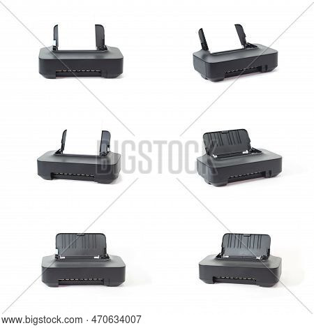 Set Of Ink Jet Printer Black Isolated On White Background.
